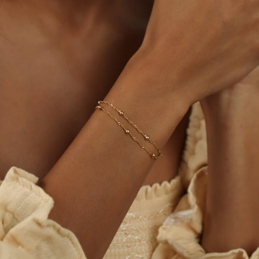 Hand Chain Bracelet Ring Hand Chain 2 PCS 14K Dainty Finger Jewelry - Picture 4 of 9
